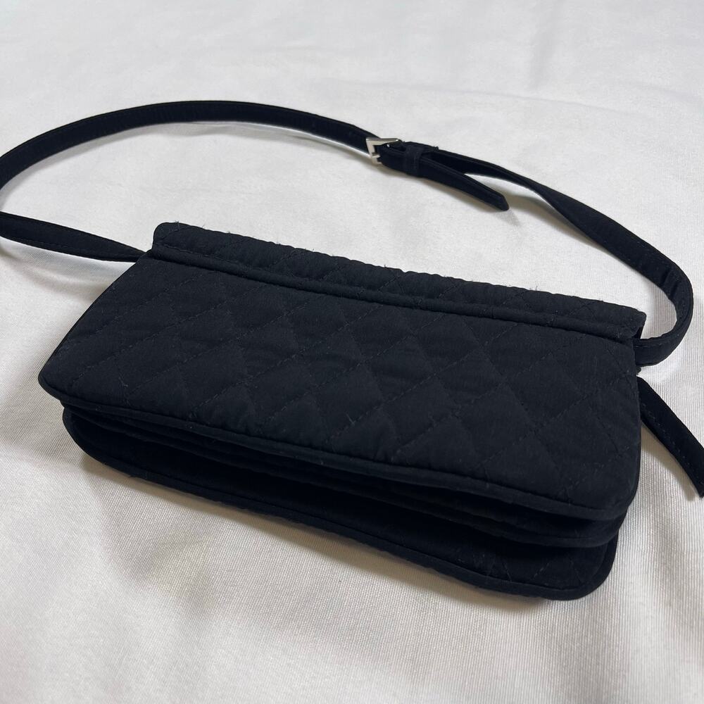 Vera Bradley Black Quilted Microfiber Shoulder Bag Purse Flap Silver Hardware